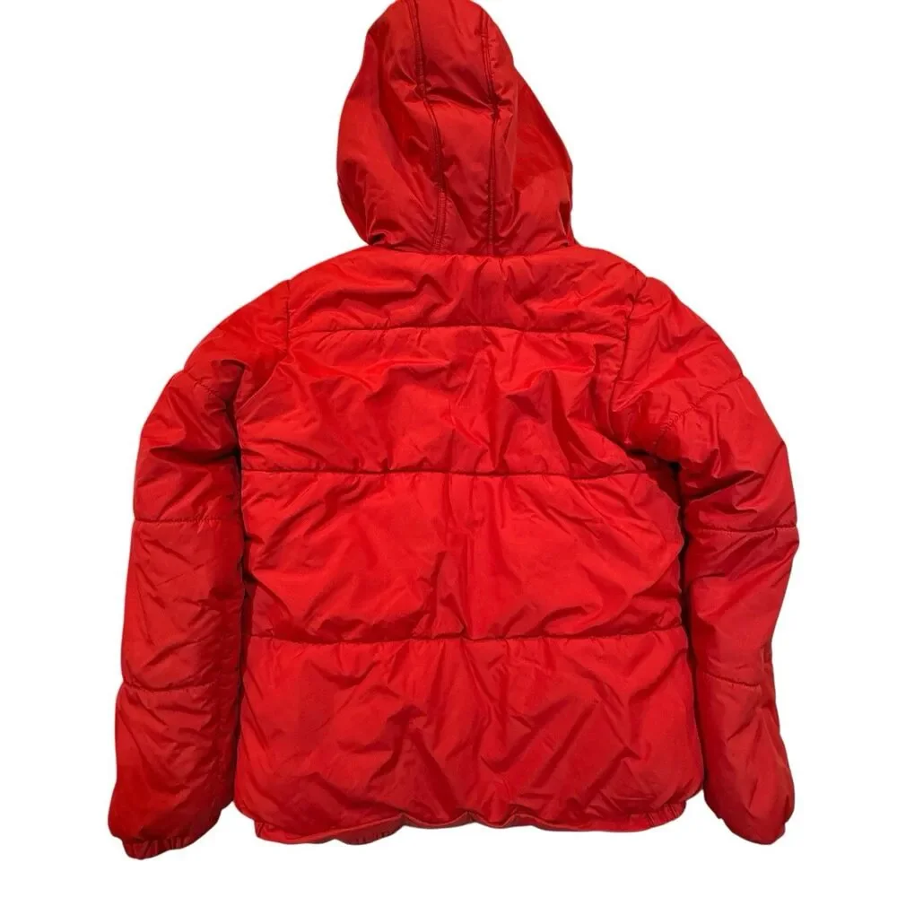 Nautica Kids Puffer Jacket Hooded Winter Coat Red Blue‎ Size L 12/14 Spell Out